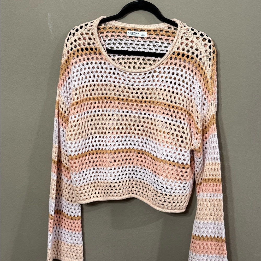 Arizona Jean Company Crochet Open-Knit Top in White, Peach, Tan